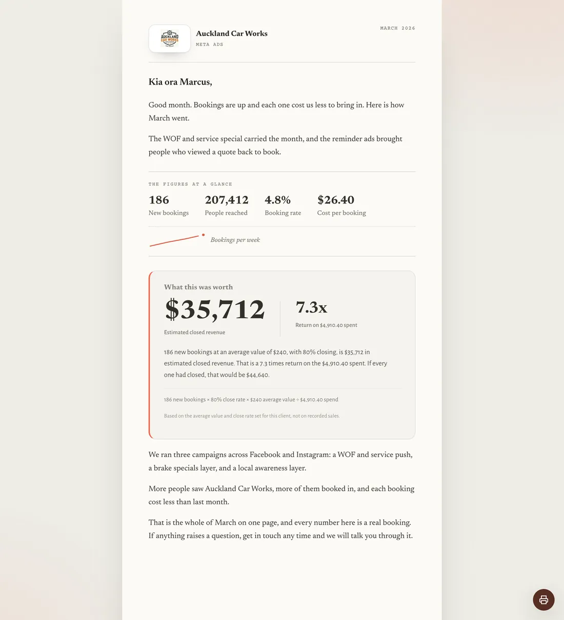 The Letter report style, an example Clientdeck client report