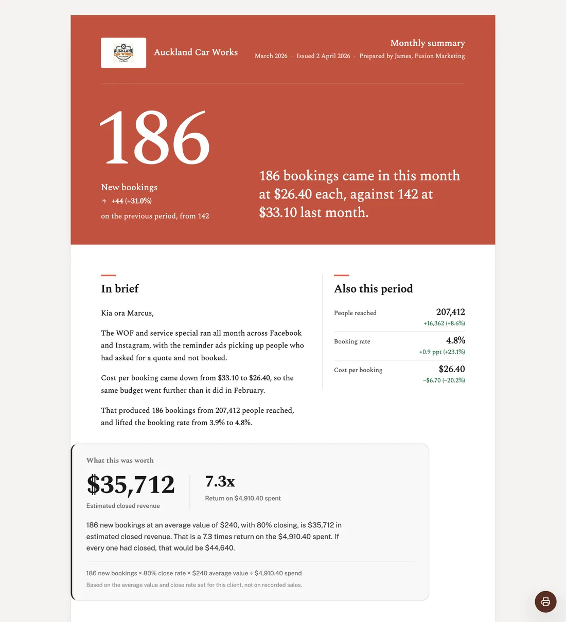 Short and Sharp report style, an example Clientdeck client report