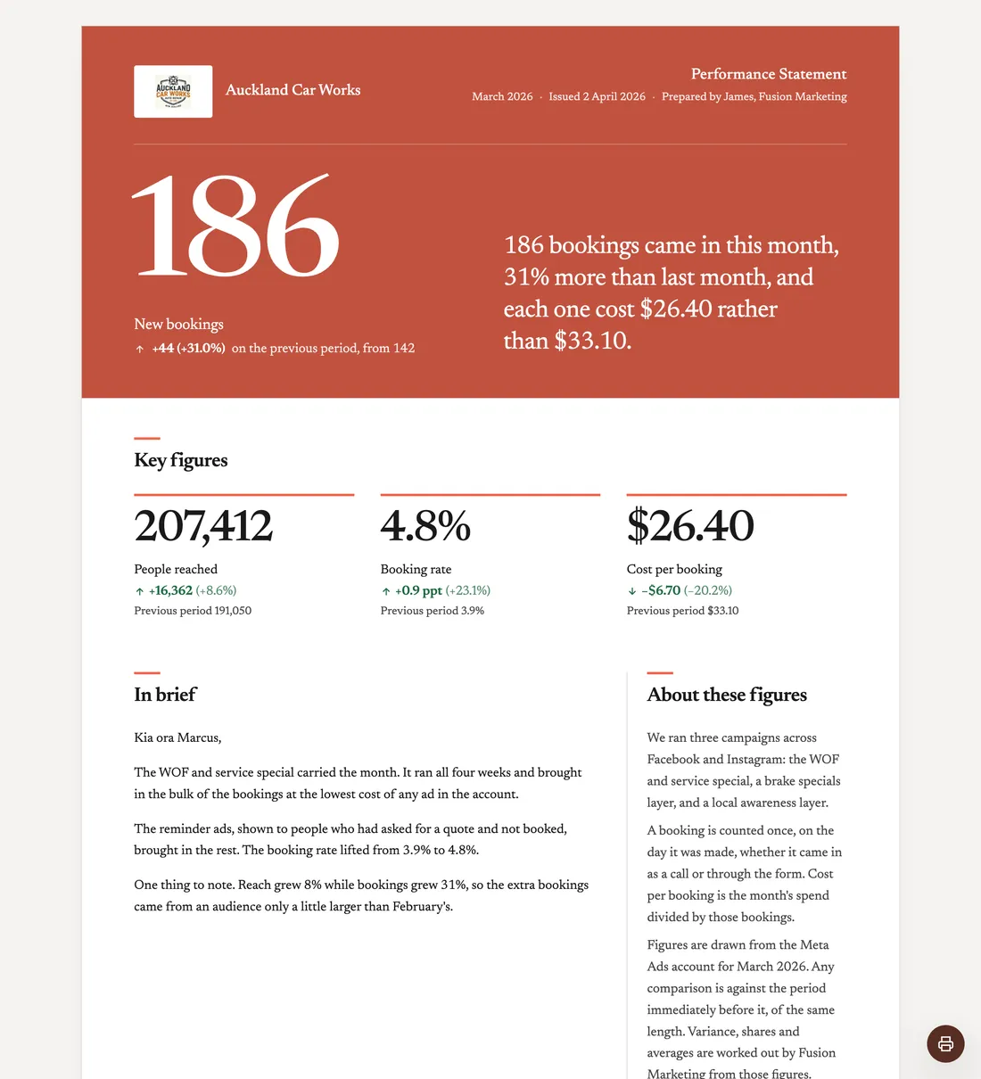 The Statement report style, an example Clientdeck client report